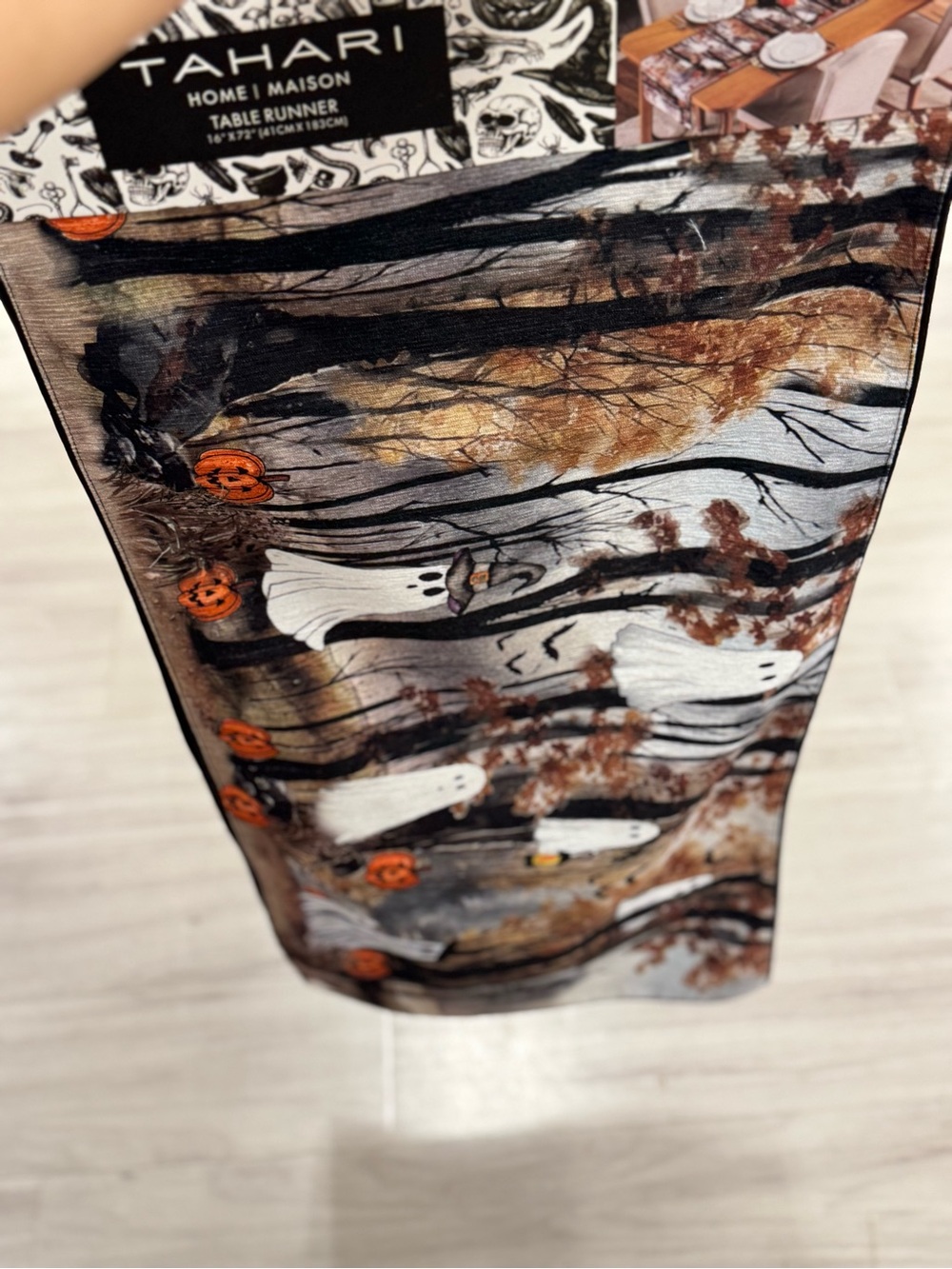 Tahari Halloween Print  runner table- Black, White & Orange